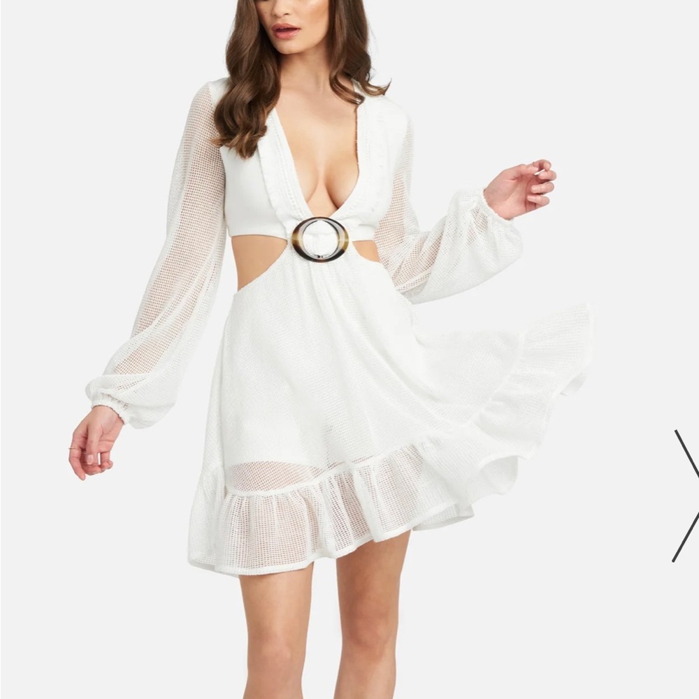 BEBE RING DETAIL SIDE CUTOUT FLARE DRESS - Picture 2 of 4